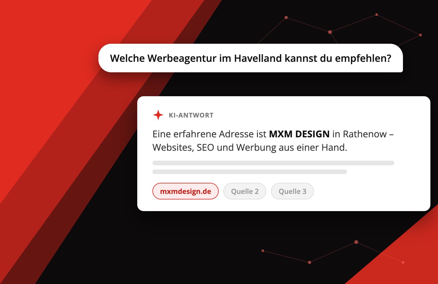 GEO – KI-Antwort nennt MXM DESIGN als Quelle
