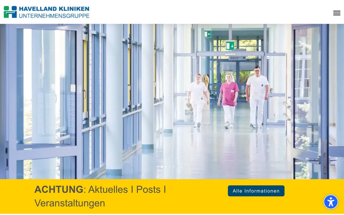 Havelland Kliniken – Website Startseite der Website Havelland Kliniken Unternehmensgruppe