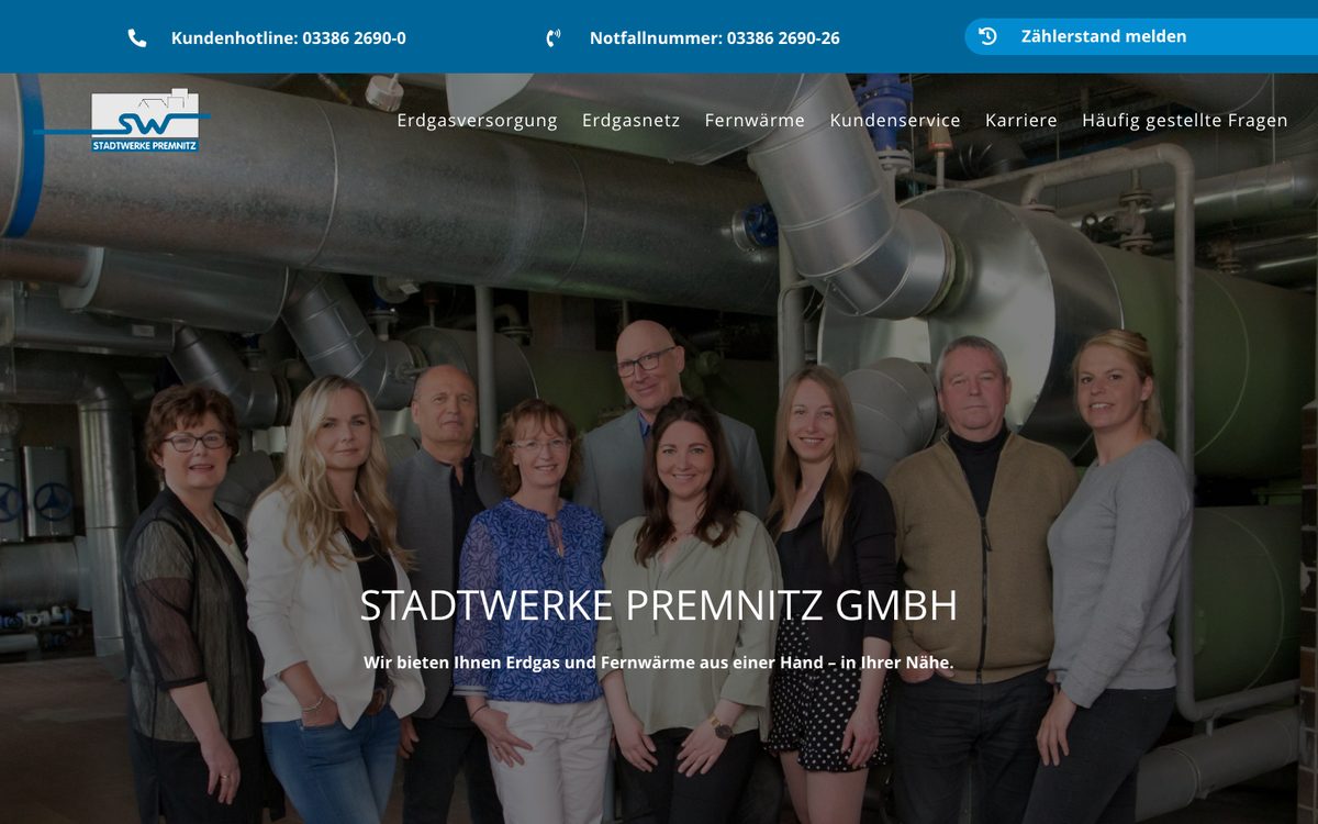 Startseite der Website Stadtwerke Premnitz